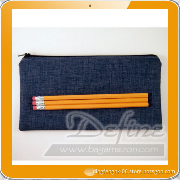 Medium Blue Denim Zipper Pencil Pouch for College